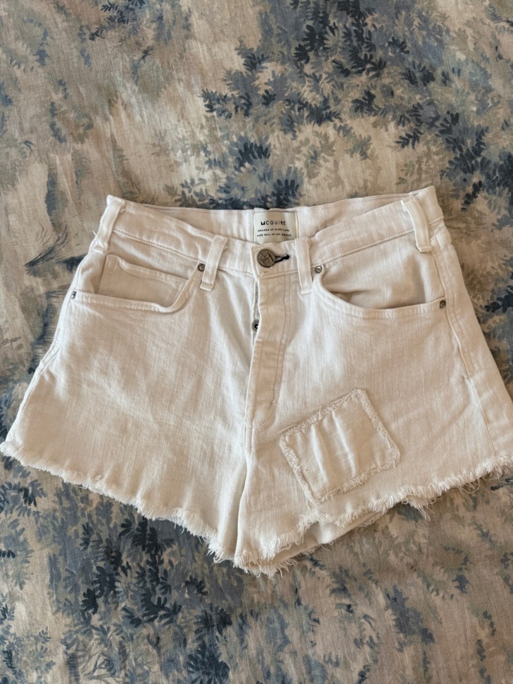 McGuire Denim Light Cream Frayed Hem Jean Shorts